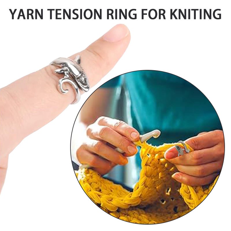 KYLELOVE Crochet Ring, Adjustable Yarn Tension Ring for Crocheting, 4 Pcs Knitting Finger Tensioner Loop Cat Peacock - Image 2