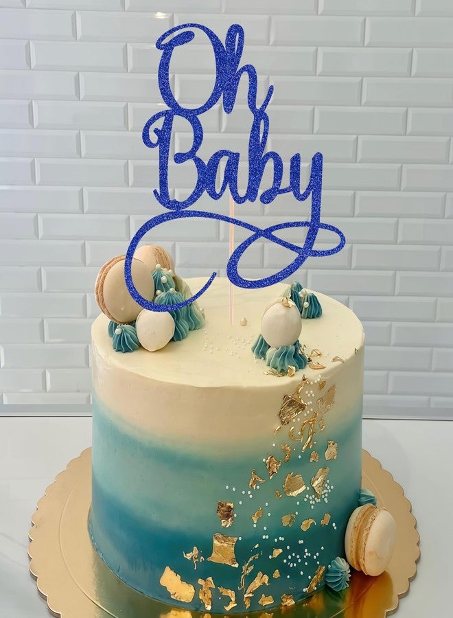 AHAORAY Oh Baby Cake Topper - Royal Blue Glitter Baby Birthday Party Cake Decoration Supplies, for Baby Shower/Gender Reveal Party Photo Booth Props - Image 2