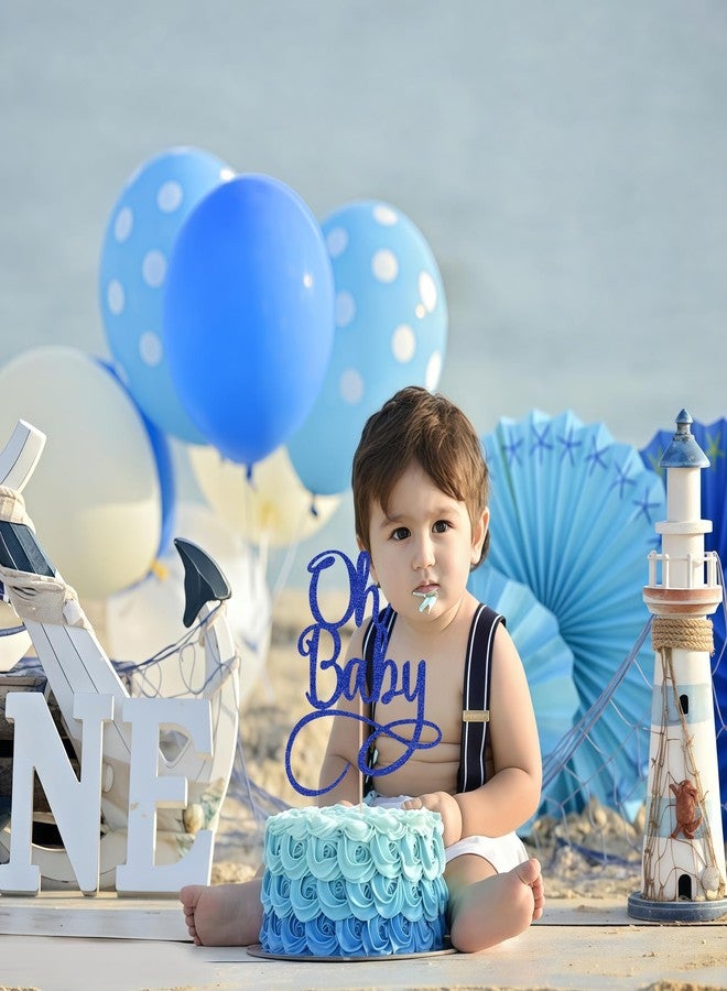 AHAORAY Oh Baby Cake Topper - Royal Blue Glitter Baby Birthday Party Cake Decoration Supplies, for Baby Shower/Gender Reveal Party Photo Booth Props - Image 5