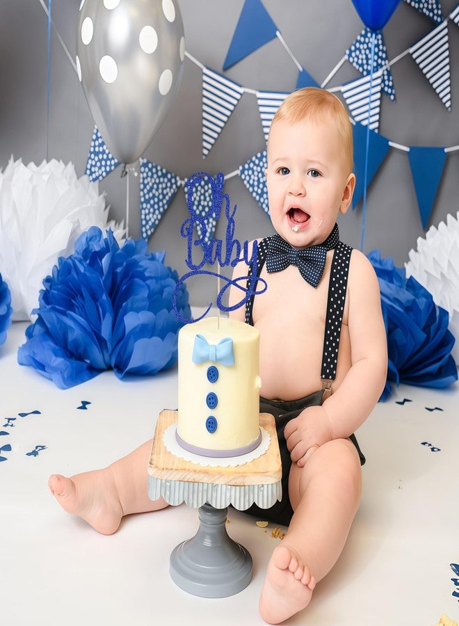 AHAORAY Oh Baby Cake Topper - Royal Blue Glitter Baby Birthday Party Cake Decoration Supplies, for Baby Shower/Gender Reveal Party Photo Booth Props - Image 4