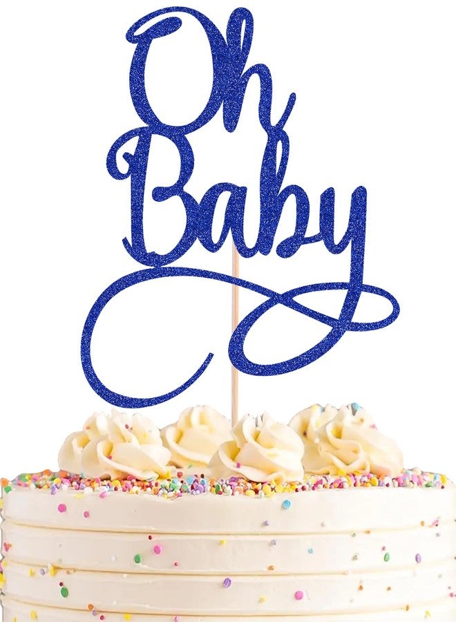 AHAORAY Oh Baby Cake Topper - Royal Blue Glitter Baby Birthday Party Cake Decoration Supplies, for Baby Shower/Gender Reveal Party Photo Booth Props - Image 1