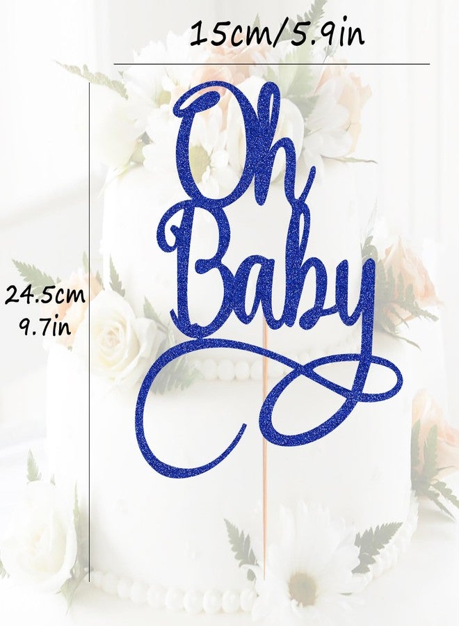 AHAORAY Oh Baby Cake Topper - Royal Blue Glitter Baby Birthday Party Cake Decoration Supplies, for Baby Shower/Gender Reveal Party Photo Booth Props - Image 3