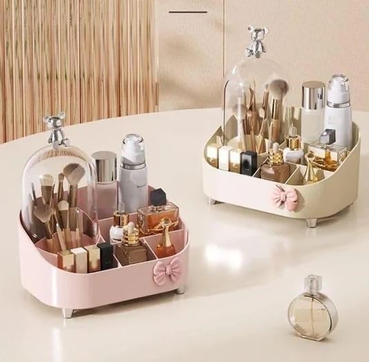 Azelf Organize your cosmetics in style with this elegant makeup storage box, featuring a clear cover, integrated brush holder, and lipstick rack - Image 2
