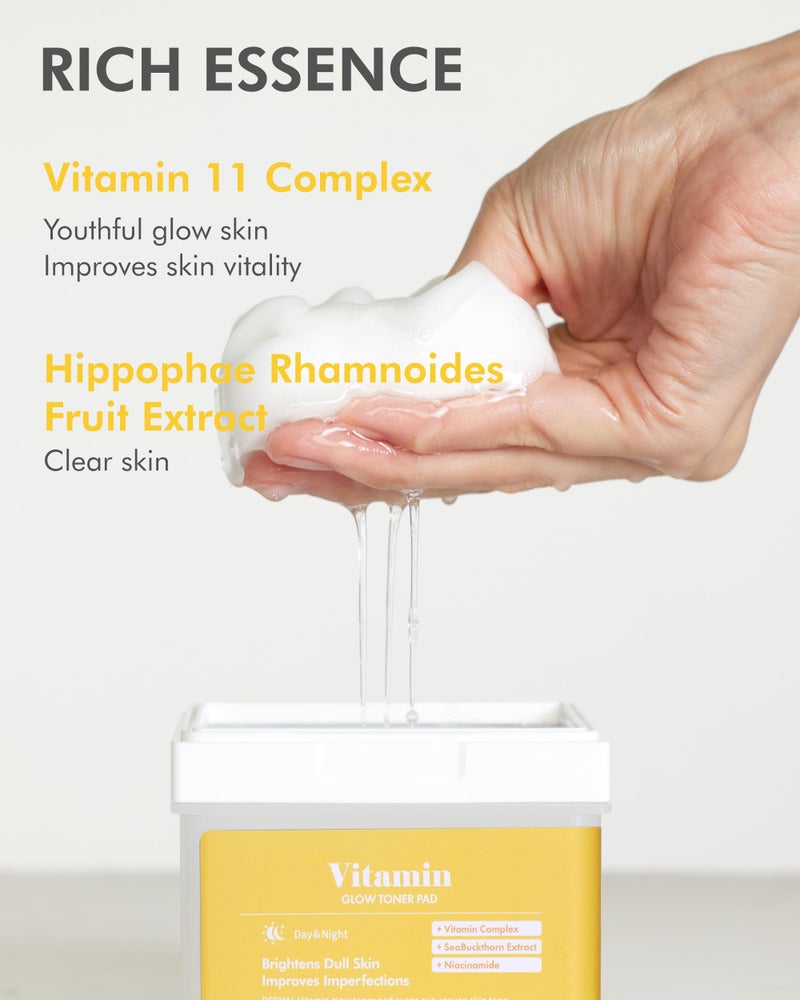 DERMAL Vitamin Toner Pad - Korean Toner Pad for Skin Glow & Vitality Improvement with Vitamin C - Vegan Pure Cotton Square Pads - Travel Kit 12 ea, 3 Pack (Total 36 ea) - Image 3