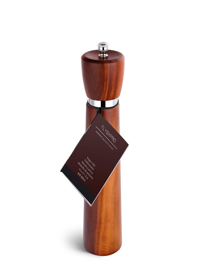 TLYSXPRO Wooden Pepper Grinder – Refillable Pepper Mill with Adjustable Upgraded Large Size Ceramic Burr – Manual Salt Grinder with Acacia Wood Body – 8.3” Tall - Image 1