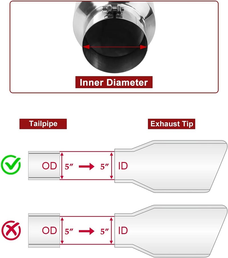 U-Power Diesel Exhaust Tip 5" Inlet 7" Outlet 15" Long Stainless Steel Polished Bolt-On Tail Pipe 5" to 7" Universal for Trucks Car - Image 3