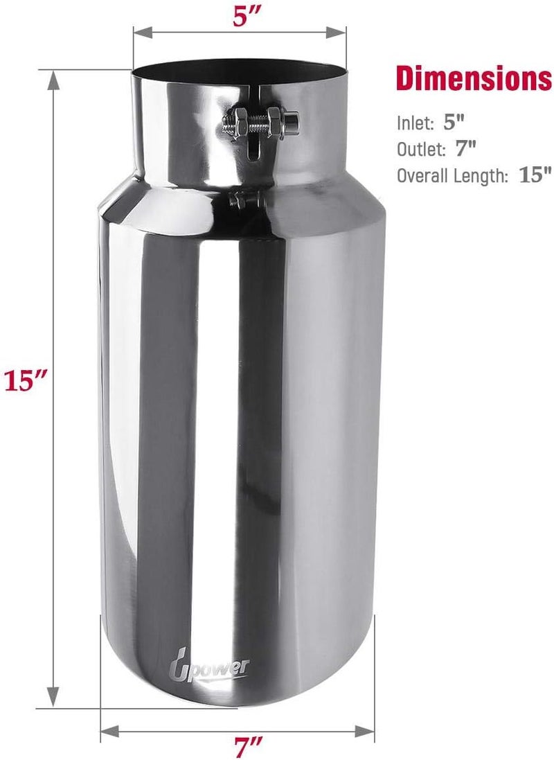 U-Power Diesel Exhaust Tip 5" Inlet 7" Outlet 15" Long Stainless Steel Polished Bolt-On Tail Pipe 5" to 7" Universal for Trucks Car - Image 4