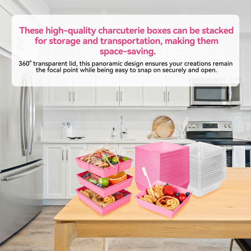 MonYouGe 5 Inches Small Charcuterie Boxes with Clear Lids and Bamboo Skewers, 50 Pack Disposable To Go Paper Mini Charcuterie Containers Dessert Boxes for Sandwich, Cookie, Sushi and Cake Slice - Image 5