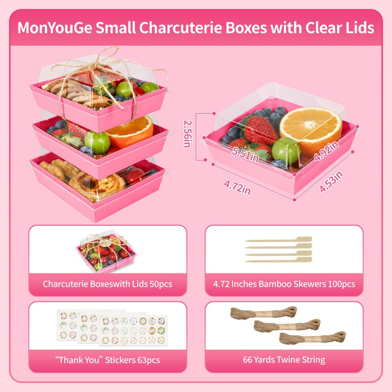 MonYouGe 5 Inches Small Charcuterie Boxes with Clear Lids and Bamboo Skewers, 50 Pack Disposable To Go Paper Mini Charcuterie Containers Dessert Boxes for Sandwich, Cookie, Sushi and Cake Slice - Image 3