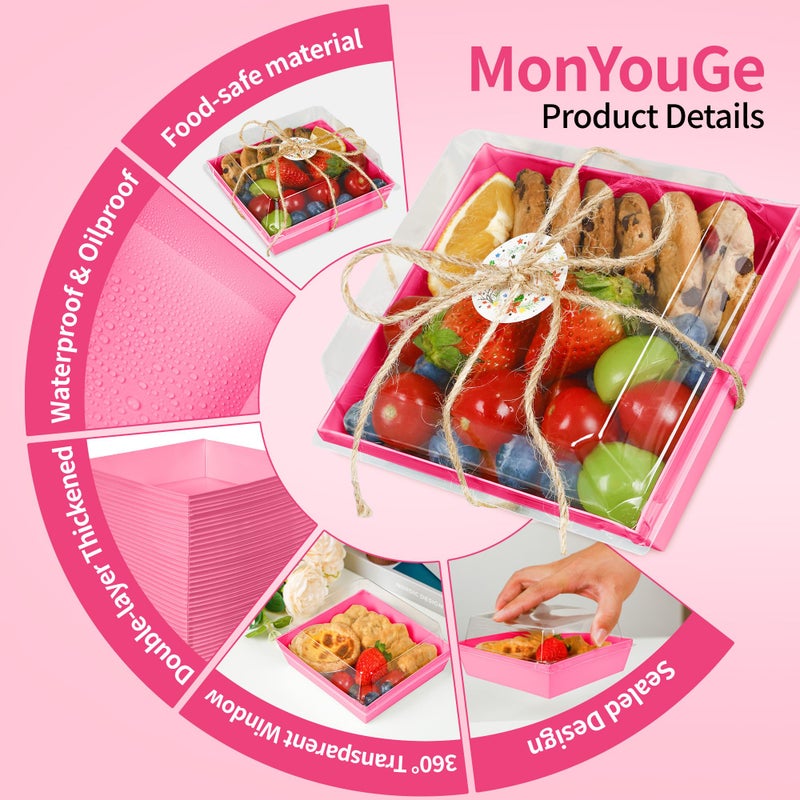 MonYouGe 5 Inches Small Charcuterie Boxes with Clear Lids and Bamboo Skewers, 50 Pack Disposable To Go Paper Mini Charcuterie Containers Dessert Boxes for Sandwich, Cookie, Sushi and Cake Slice - Image 4