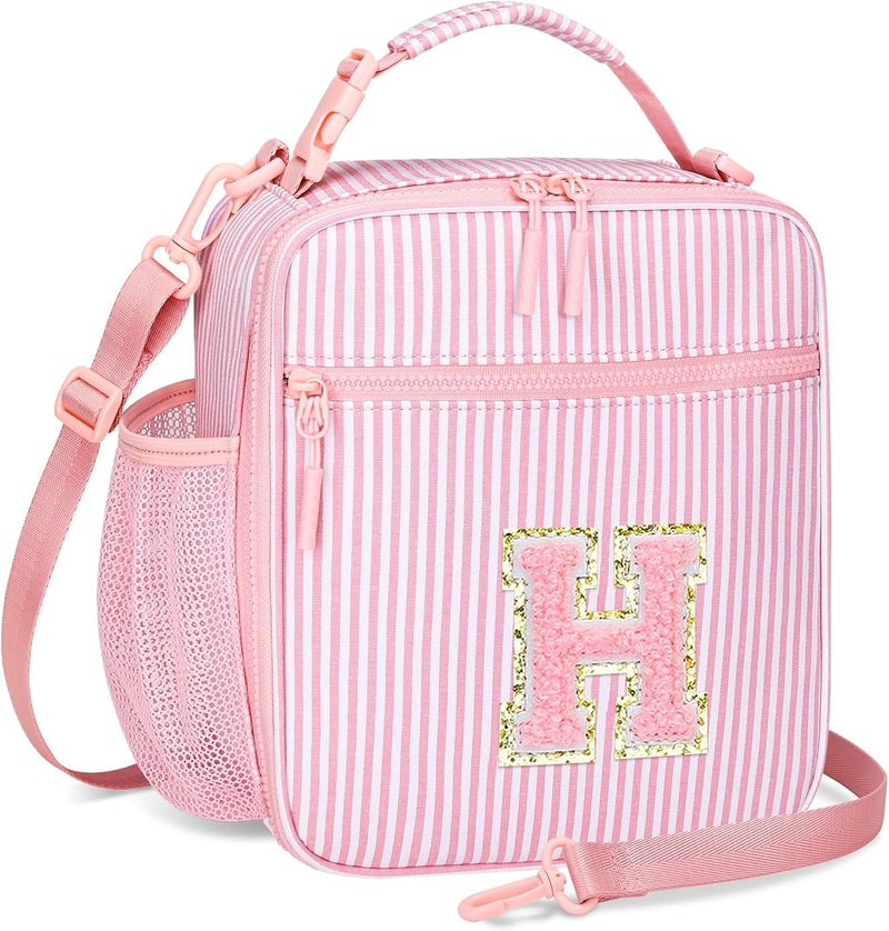 CLOUDWINGS Insulated Lunch Bag for Kids - Initial Cute Leak-Proof Lunch Box for Girls with Adjustable Strap, Back to School Gift (H-Pink) - Image 1