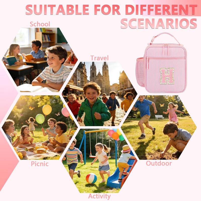 CLOUDWINGS Insulated Lunch Bag for Kids - Initial Cute Leak-Proof Lunch Box for Girls with Adjustable Strap, Back to School Gift (H-Pink) - Image 5