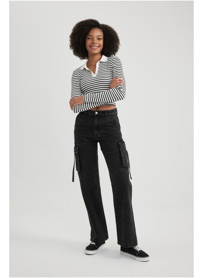 DeFacto - Woman Wideleg Cargo Denim Trousers - Image 1