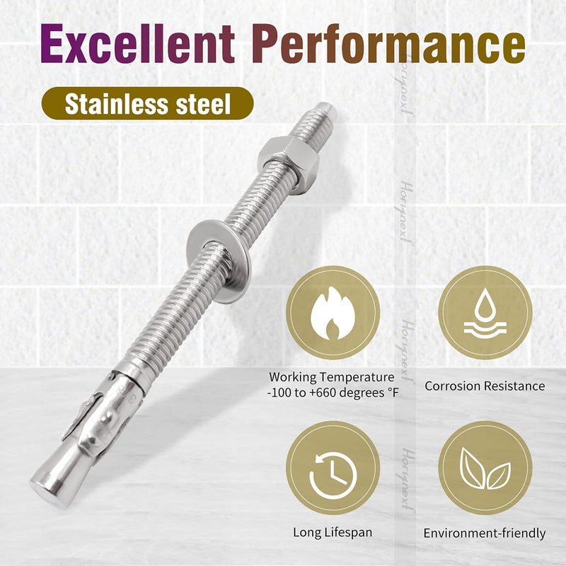 Horiznext 3/8"x 5" inch Stainless Steel Standard Strong Wedge Anchor, Fasteners for Concrete (4 pcs) - Image 3