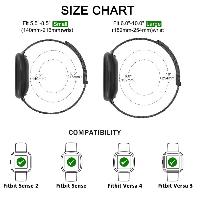 Vanjua Metal Band for Fitbit Sense 2 / Sense Bands, Fitbit Versa 4 / Versa 3 Bands Women Men, Stainless Steel Mesh Magnetic Replacement Bracelet Strap Compatible for Fitbit Sense 2 / Versa 4 - Image 4