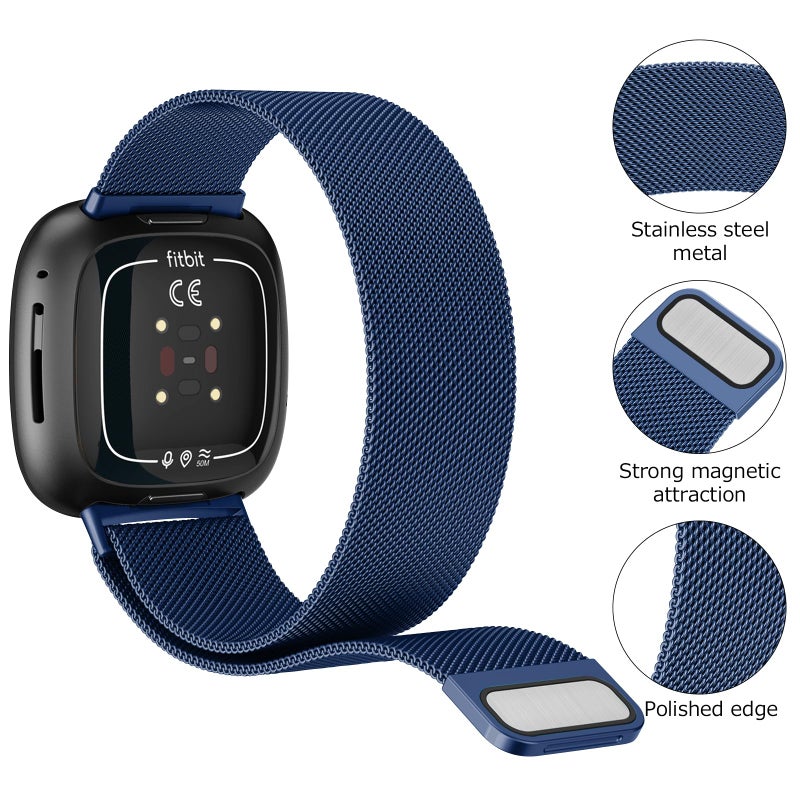 Vanjua Metal Band for Fitbit Sense 2 / Sense Bands, Fitbit Versa 4 / Versa 3 Bands Women Men, Stainless Steel Mesh Magnetic Replacement Bracelet Strap Compatible for Fitbit Sense 2 / Versa 4 - Image 2