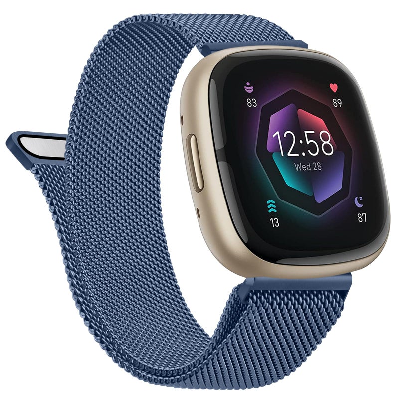 Vanjua Metal Band for Fitbit Sense 2 / Sense Bands, Fitbit Versa 4 / Versa 3 Bands Women Men, Stainless Steel Mesh Magnetic Replacement Bracelet Strap Compatible for Fitbit Sense 2 / Versa 4 - Image 1