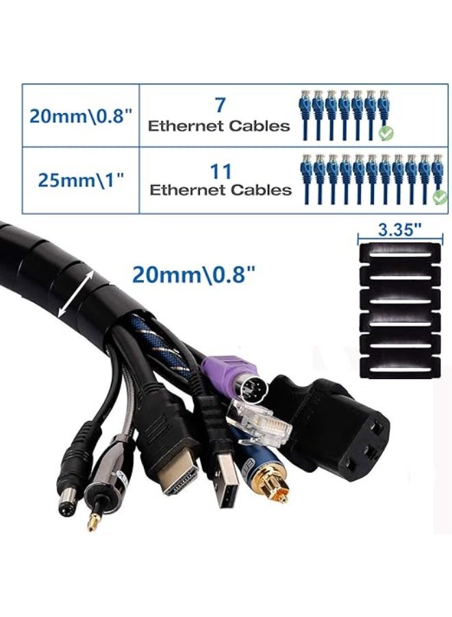 10FT Cable Management Sleeve Cord Bundler 0.8" Diameter Clip Zipper Wire Wrap Cord Organizer Cable Tube Hider Flexible & Expandable Home & Office Wire Concealer for PC TV Computer Cinema - Image 2