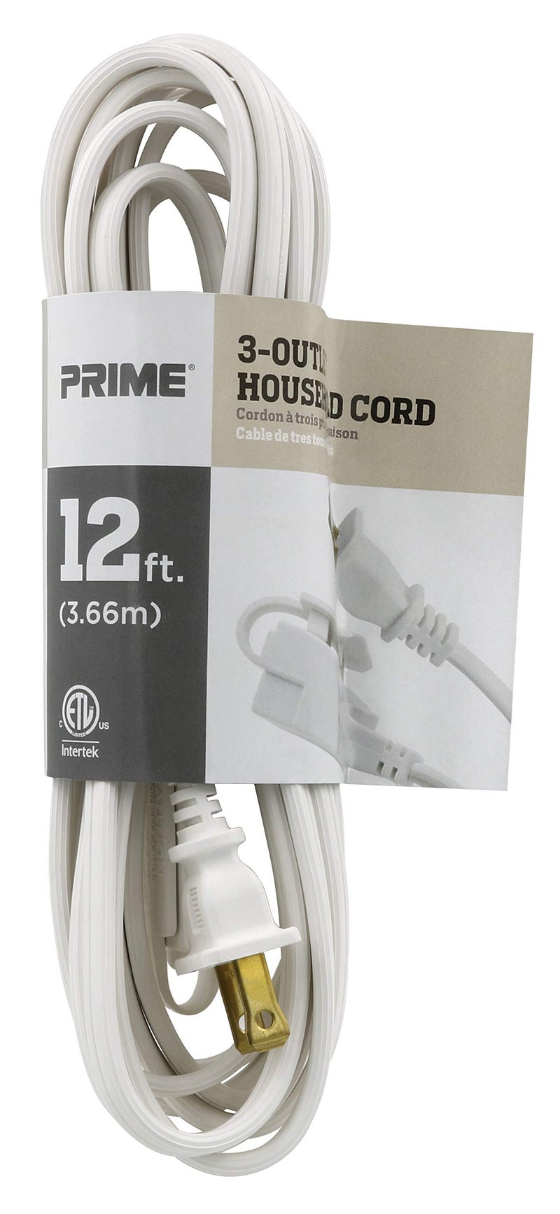 Prime Wire & Cable سلك وكابل برايم EC660612 بطول 12 قدم 16/2 SPT-2 مع 3 مآخذ داخلية، أبيض - Image 2