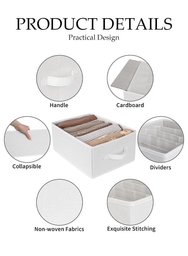 DUNISO 3 Pack Clothes Organizer for Closet, Wardrobe Storage Organizers with Handles and 8 Grids, Foldable Cotton Linen Under Bed Clothing Drawers Boxes for Bras, Jeans, Sweaters(Beige) - Image 3