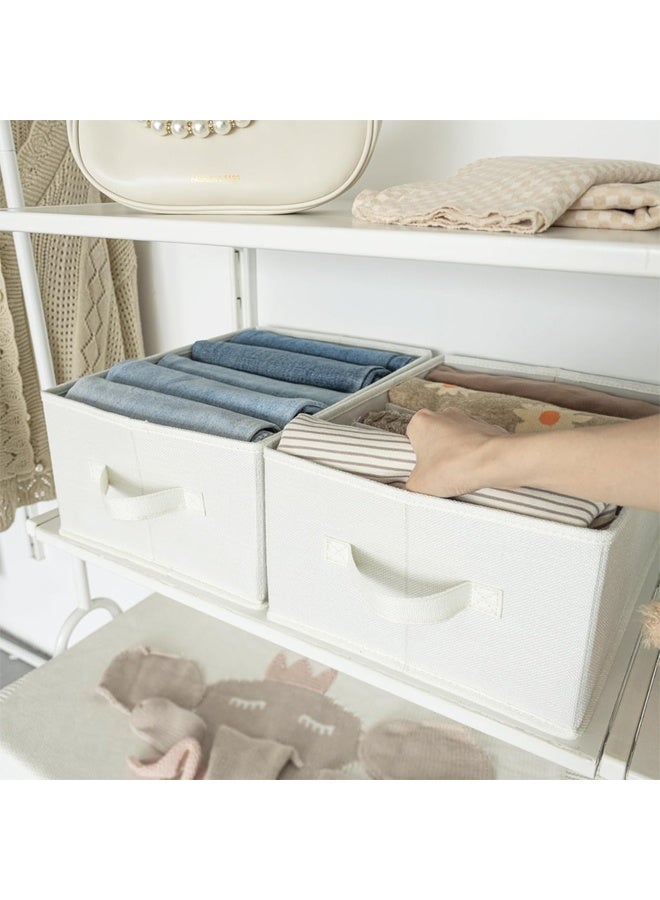 DUNISO 3 Pack Clothes Organizer for Closet, Wardrobe Storage Organizers with Handles and 8 Grids, Foldable Cotton Linen Under Bed Clothing Drawers Boxes for Bras, Jeans, Sweaters(Beige) - Image 4