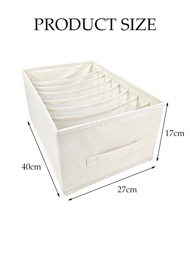 DUNISO 3 Pack Clothes Organizer for Closet, Wardrobe Storage Organizers with Handles and 8 Grids, Foldable Cotton Linen Under Bed Clothing Drawers Boxes for Bras, Jeans, Sweaters(Beige) - Image 2