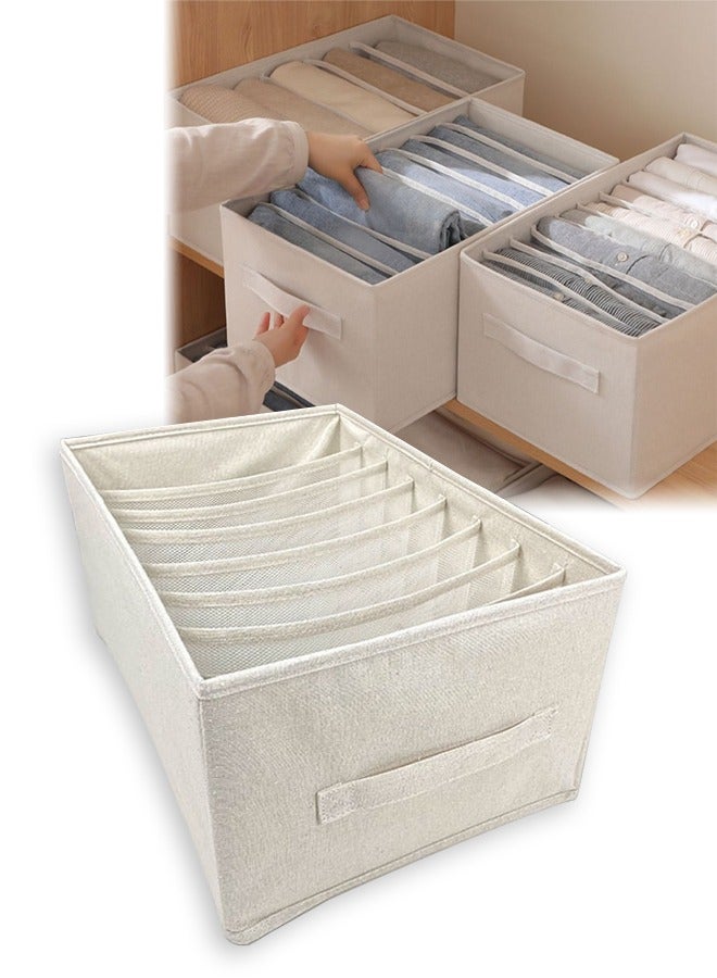 DUNISO 3 Pack Clothes Organizer for Closet, Wardrobe Storage Organizers with Handles and 8 Grids, Foldable Cotton Linen Under Bed Clothing Drawers Boxes for Bras, Jeans, Sweaters(Beige) - Image 1
