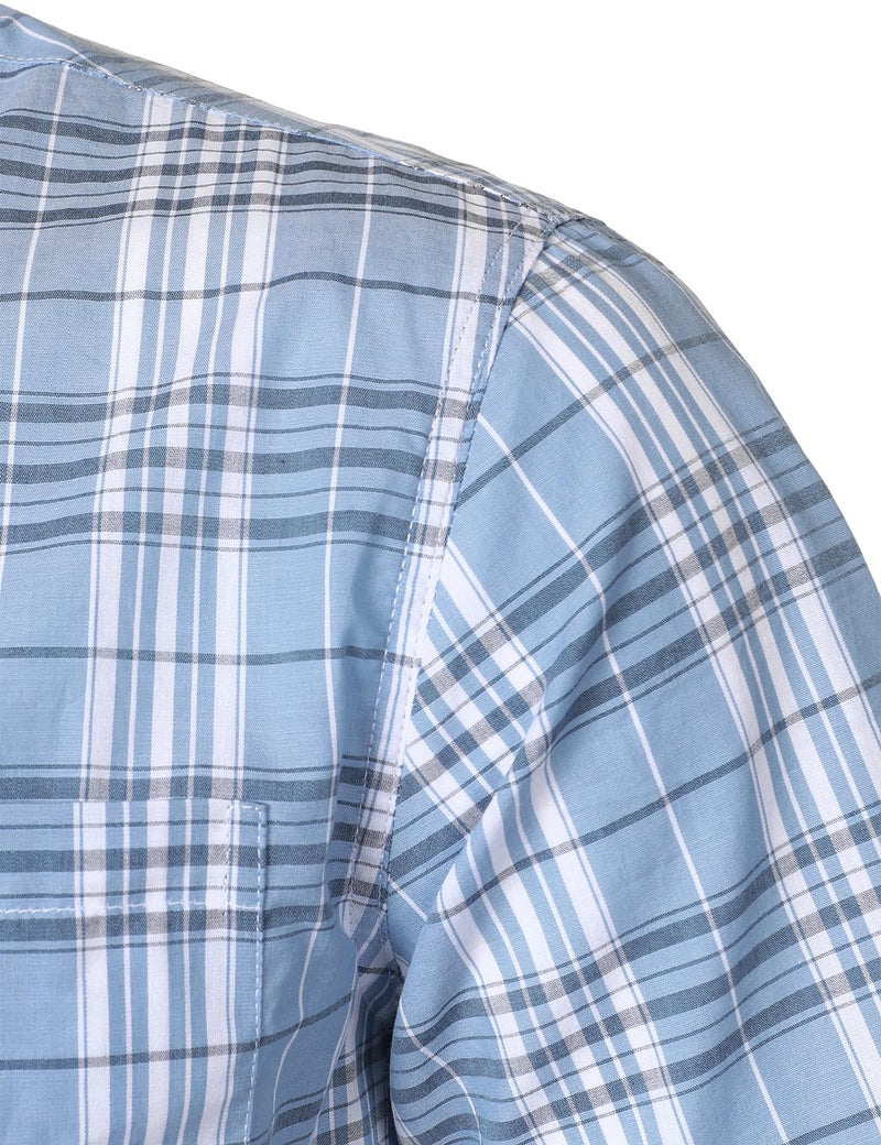 LucMatton Men's Gingham Short Sleeve Button Down Shirt Cotton Regular Fit Plaid Dress Shirts with Pocket Blue Large - Image 5