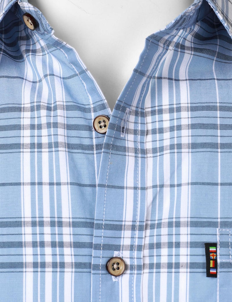 LucMatton Men's Gingham Short Sleeve Button Down Shirt Cotton Regular Fit Plaid Dress Shirts with Pocket Blue Large - Image 4