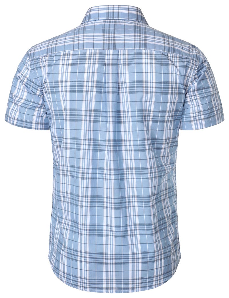 LucMatton Men's Gingham Short Sleeve Button Down Shirt Cotton Regular Fit Plaid Dress Shirts with Pocket Blue Large - Image 3