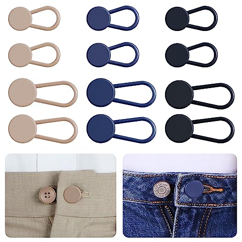 Ceryvop 12PCS Button Extenders for Jeans, Pants Waist Button Extender for Women Men, 3 Colors Pant Waistband Expander, Pants Waist Extension 1-1.4 Inches - Image 1