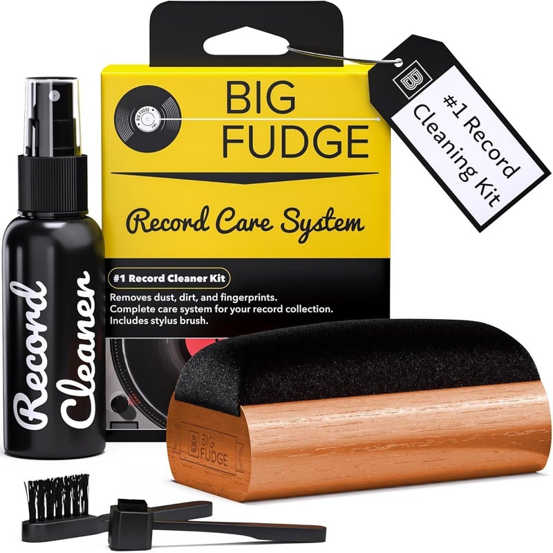 Big Fudge Vinyl Record Cleaning Kit - 4-in-1 Record Cleaner Solution - Includes Ultra-Soft Velvet Record Brush, Cleaning Liquid, Stylus Brush and Storage Pouch - Image 1