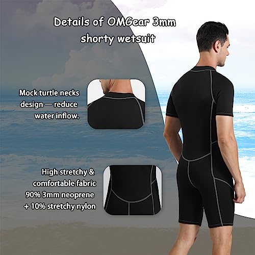 OMGear Wetsuit 3mm Neoprene Short Sleeve Diving Wet Suit Women Men Thermal Shorty Swimsuit for Adults UV Protection for Surfing Snorkeling Scuba Diving Swimming(Grey,S) - Image 4