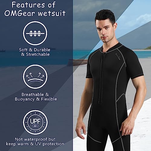 OMGear Wetsuit 3mm Neoprene Short Sleeve Diving Wet Suit Women Men Thermal Shorty Swimsuit for Adults UV Protection for Surfing Snorkeling Scuba Diving Swimming(Grey,S) - Image 5