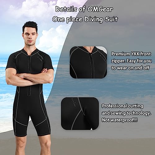 OMGear Wetsuit 3mm Neoprene Short Sleeve Diving Wet Suit Women Men Thermal Shorty Swimsuit for Adults UV Protection for Surfing Snorkeling Scuba Diving Swimming(Grey,S) - Image 3