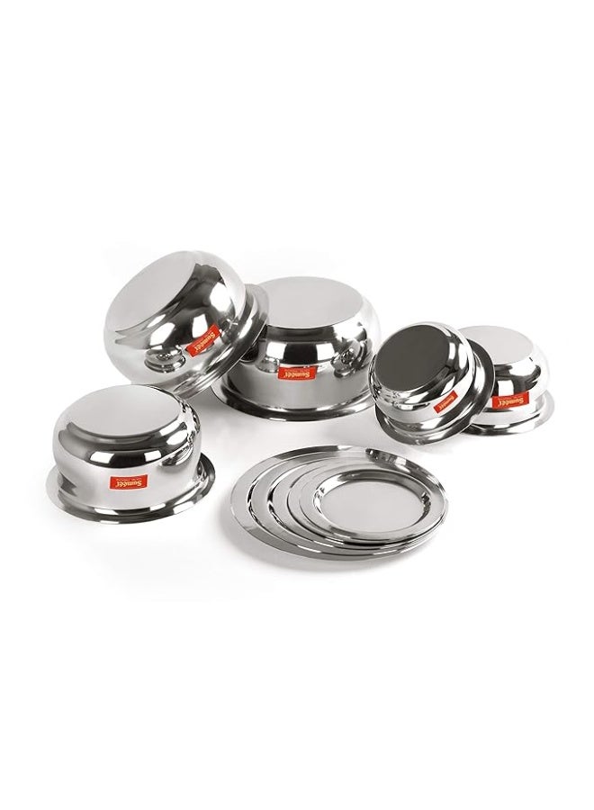 Sumeet Stainless Steel Belly Shape 5 Pc Tope/Cookware/Pot Set with Lid 380ML, 500ML, 780ML, 1.1Ltr, 1.4Ltr, (Silver) - Image 3
