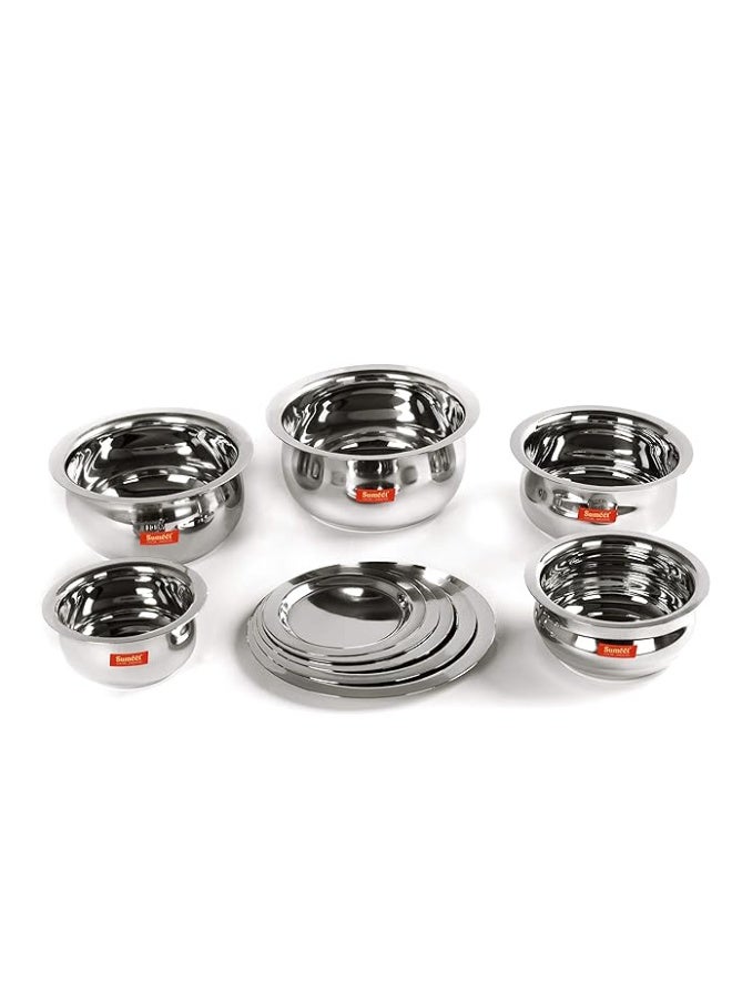 Sumeet Stainless Steel Belly Shape 5 Pc Tope/Cookware/Pot Set with Lid 380ML, 500ML, 780ML, 1.1Ltr, 1.4Ltr, (Silver) - Image 4