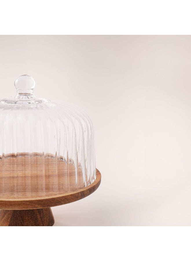 لا ميسا حامل كيك لا ميسا قطر 30 سم مع حامل خشب السنط وغطاء زجاجي - Image 3