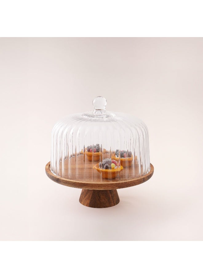 لا ميسا حامل كيك لا ميسا قطر 30 سم مع حامل خشب السنط وغطاء زجاجي - Image 4