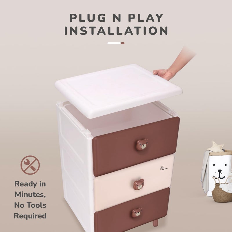 R for Rabbit R for Rabbit Kiddo Korner Teddy Organizer Drawer for Kids ToysBooks Baby Clothes 4 Level MultiCompartment Storage Basket Organiser Easy Plug N Play Installation Anti Slip Base Brown White - Image 2