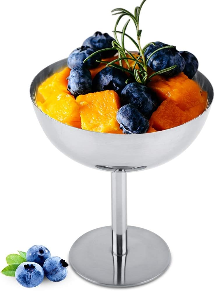 Haofy Ice Cream Cups Fruit Bowl Stainless Steel Ice Cream Bowls Resuable Dessert Mousse Cups Dessert Dish for Serving Ice Cream Salad Fruit PuddingTall feet - Image 1