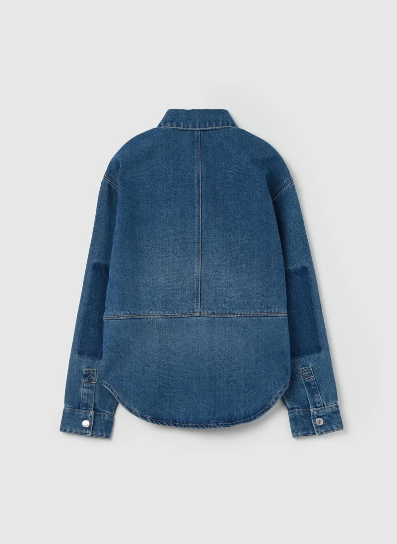 او في اس Denim shirt with lettering print