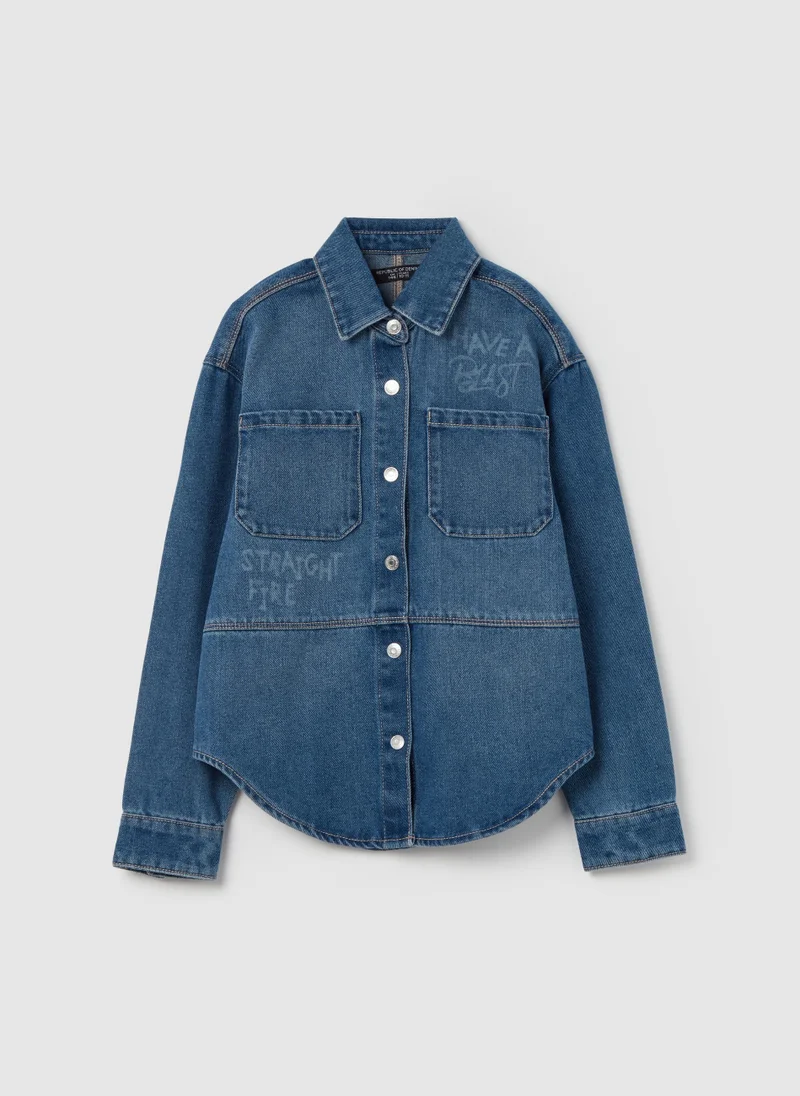 او في اس Denim shirt with lettering print