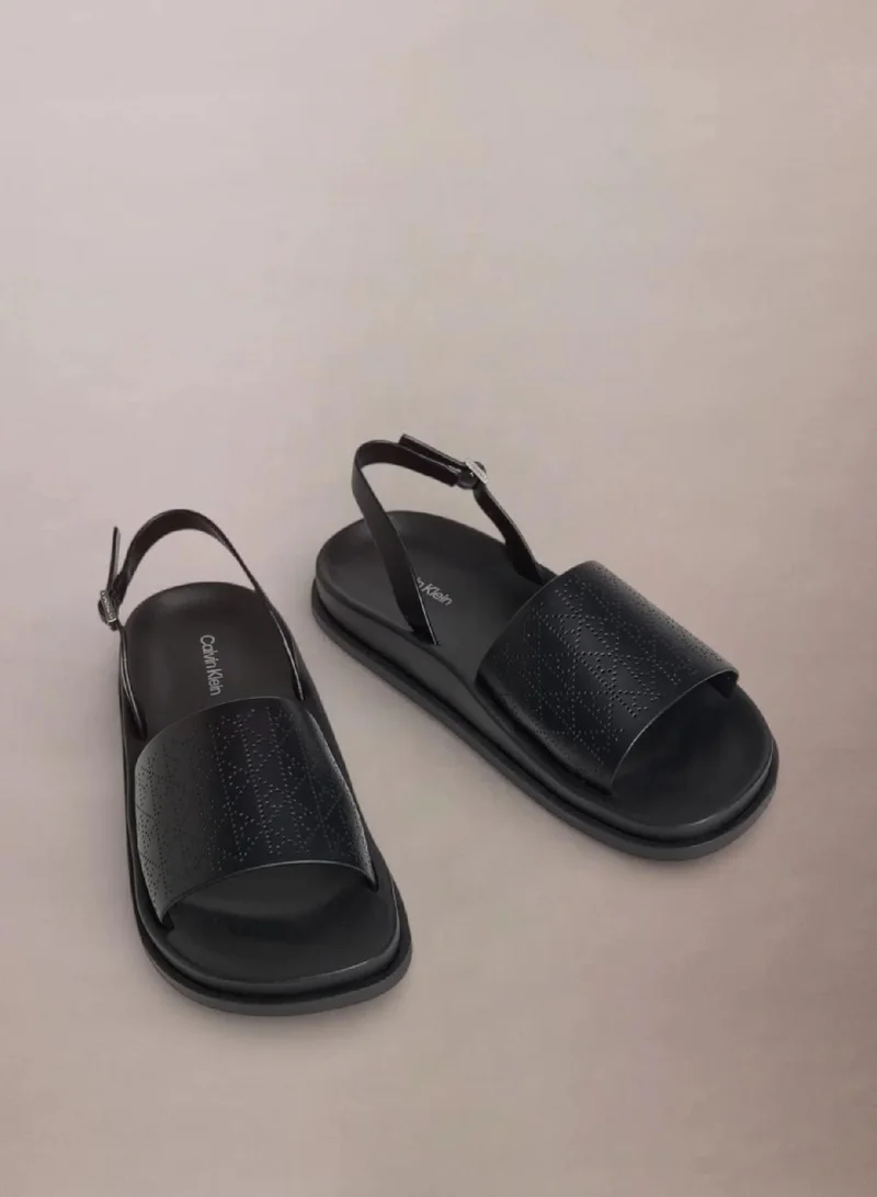 Calvin Klein Triple Black Mono Emblem Logo Leather Slingback Sandals for Women | Best Price UAE