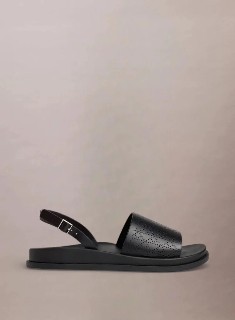 Emblem Logo Leather Slingback Sandals