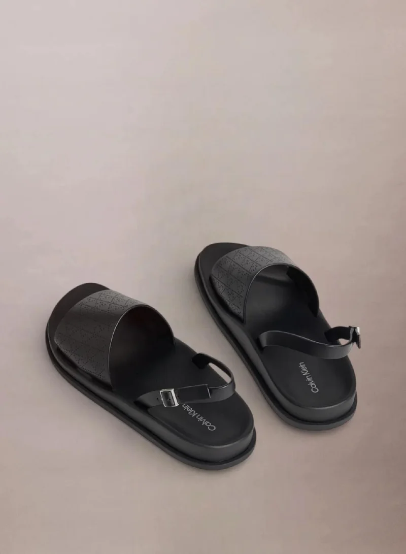 Calvin Klein Triple Black Mono Emblem Logo Leather Slingback Sandals for Women | Best Price UAE