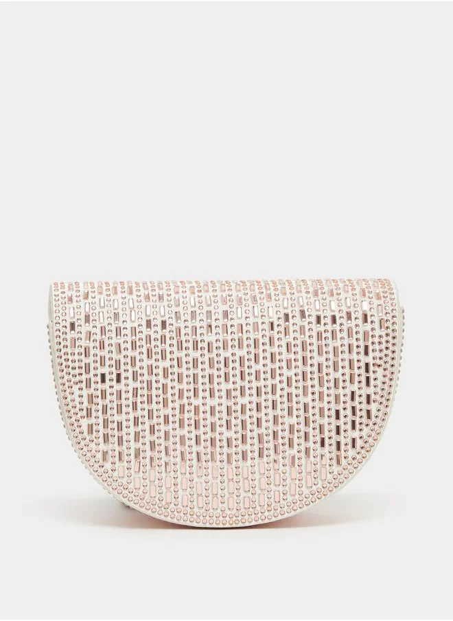 Styli Embellished Clutch with Chain Strap