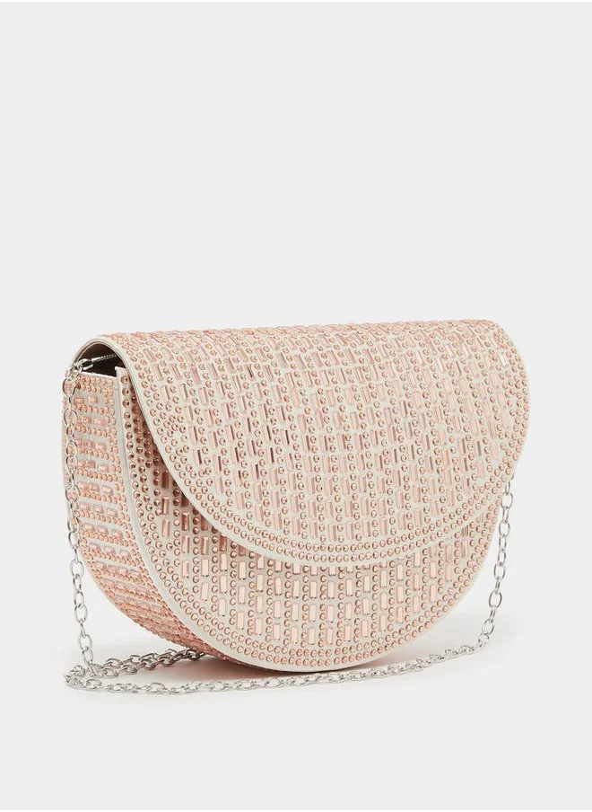 Styli Embellished Clutch with Chain Strap