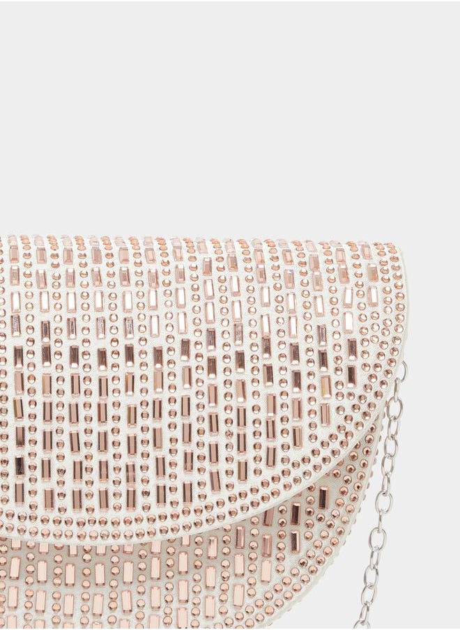 Styli Embellished Clutch with Chain Strap  - Image 3