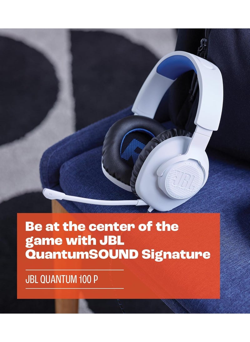 JBL Quantum 100P  Wired OverEar Gaming Headset with a Detachable mic QuantumSOUND Signature Memory Foam Comfort Compatible with Windows Sonic Surround Sound White